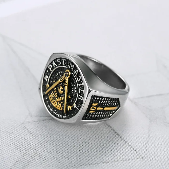 Freemason Past Master Ring – Stainless Steel AG Symbol Band, Unisex Masonic Titanium Steel Ring Wholesale