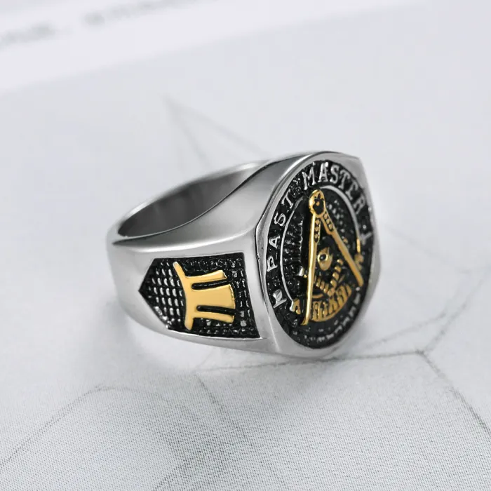 Freemason Past Master Ring – Stainless Steel AG Symbol Band, Unisex Masonic Titanium Steel Ring Wholesale