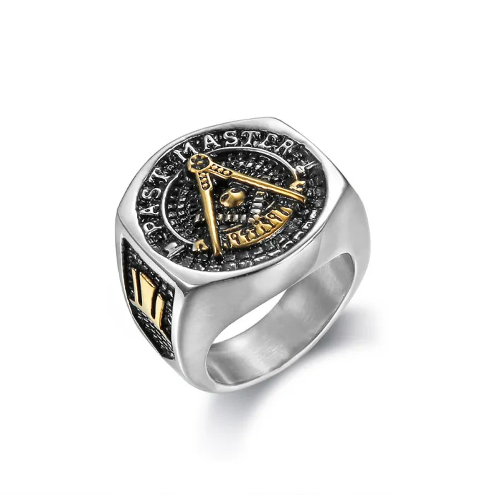 Freemason Past Master Ring – Stainless Steel AG Symbol Band, Unisex Masonic Titanium Steel Ring Wholesale
