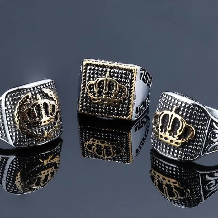 Crown Texture Ring – Stainless Steel Royal Crown Design Titanium Steel Unisex Band, European Style Jewelry Wholesale