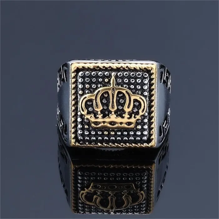 Crown Texture Ring – Stainless Steel Royal Crown Design Titanium Steel Unisex Band, European Style Jewelry Wholesale