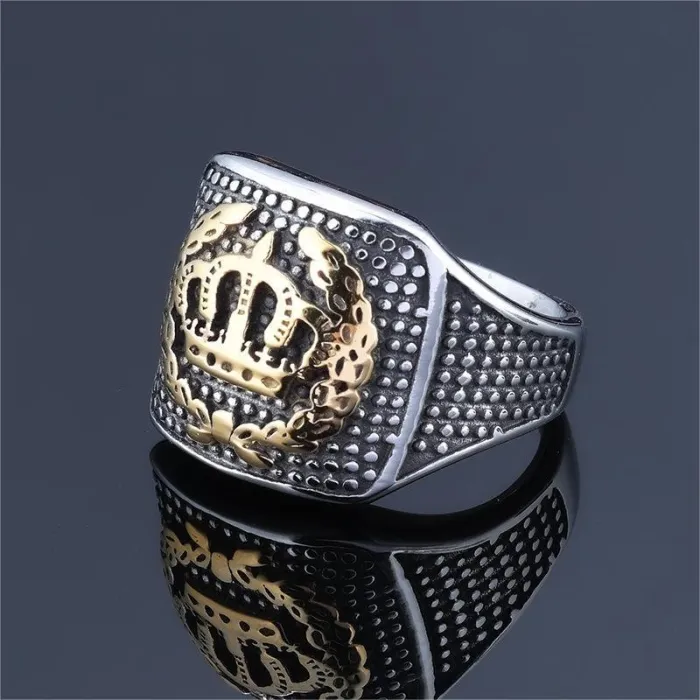 Crown Texture Ring – Stainless Steel Royal Crown Design Titanium Steel Unisex Band, European Style Jewelry Wholesale