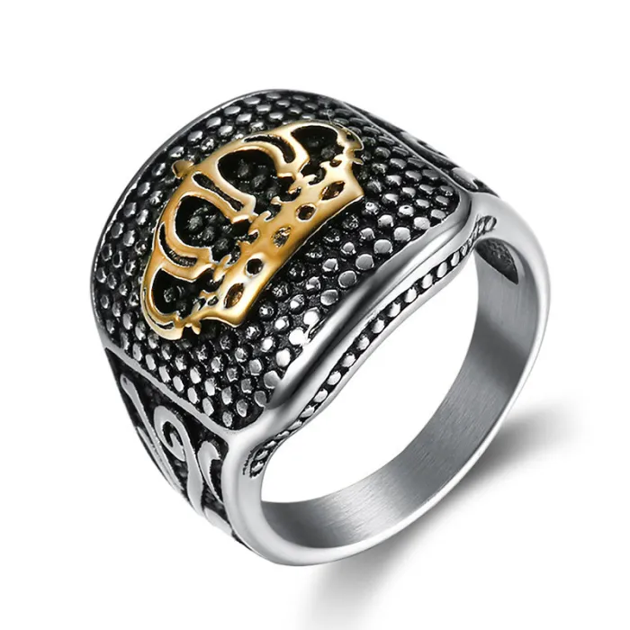 Crown Texture Ring – Stainless Steel Royal Crown Design Titanium Steel Unisex Band, European Style Jewelry Wholesale