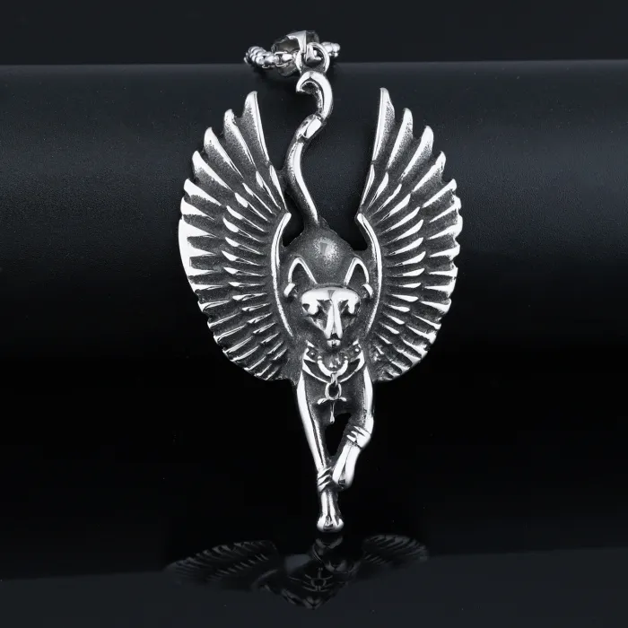 Ancient Egyptian Style Fox Head Pendant – Stainless Steel Gothic Necklace for Men