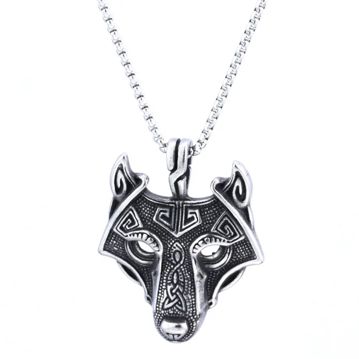 Punk Style Stainless Steel Necklace – Vintage Ice Wolf Head Pendant for Men