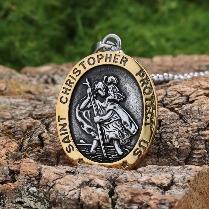 Viking Style Archangel Medallion Pendant – Polished Stainless Steel, Non-Fading Round Necklace