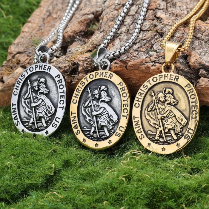 Viking Style Archangel Medallion Pendant – Polished Stainless Steel, Non-Fading Round Necklace