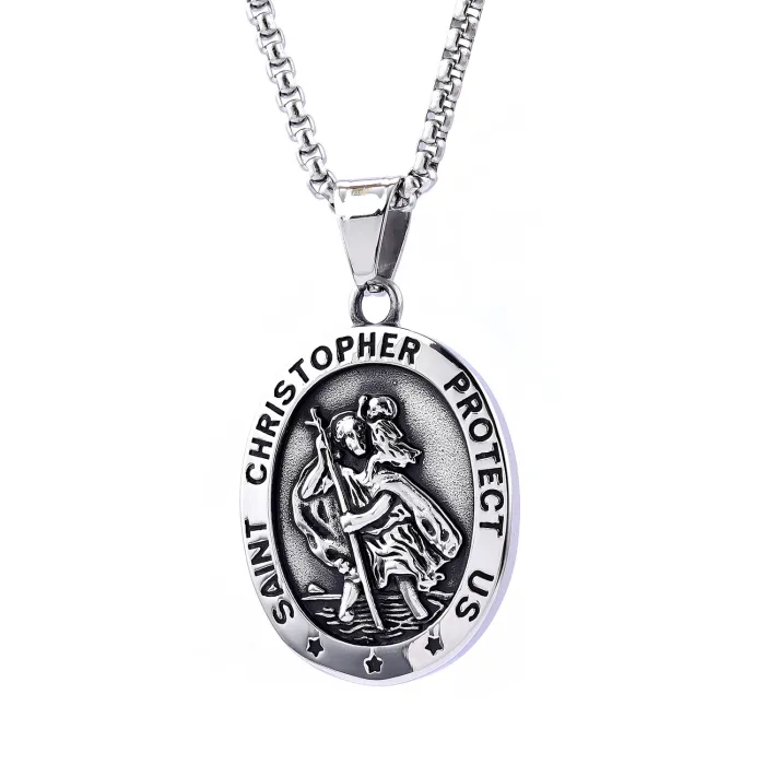 Viking Style Archangel Medallion Pendant – Polished Stainless Steel, Non-Fading Round Necklace
