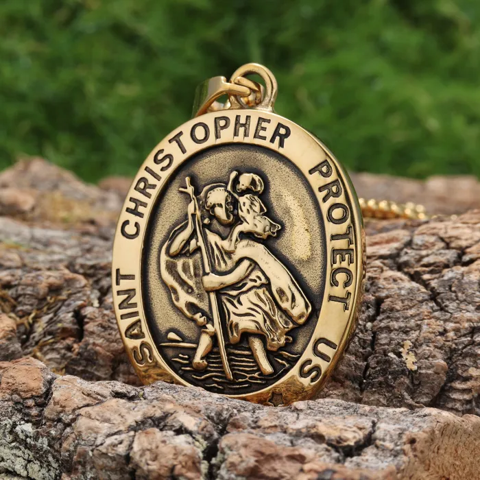 Viking Style Archangel Medallion Pendant – Polished Stainless Steel, Non-Fading Round Necklace