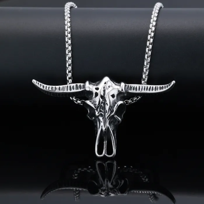 Vintage Ram & Bull Head Pendant Necklace – Stainless Steel, Retro Style, Ready to Ship
