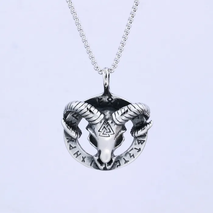Vintage Ram & Bull Head Pendant Necklace – Stainless Steel, Retro Style, Ready to Ship
