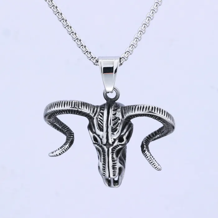 Vintage Ram & Bull Head Pendant Necklace – Stainless Steel, Retro Style, Ready to Ship
