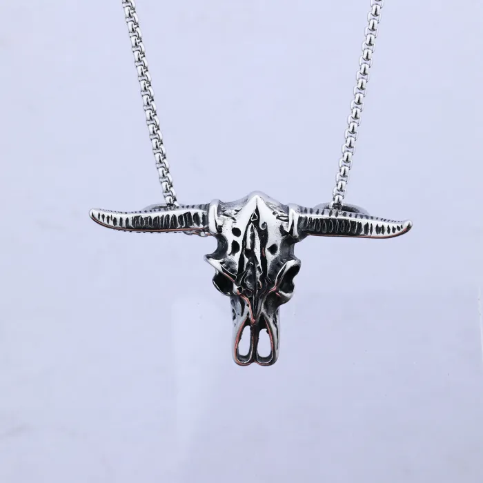 Vintage Ram & Bull Head Pendant Necklace – Stainless Steel, Retro Style, Ready to Ship