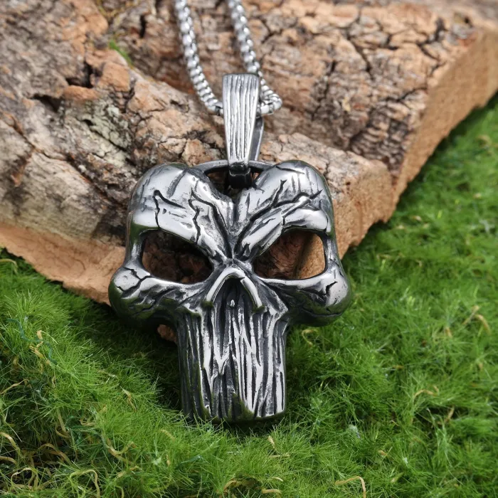 Punisher Skull Mask Pendant – Long-Tooth Punk Style Stainless Steel Necklace, Ready to Ship
