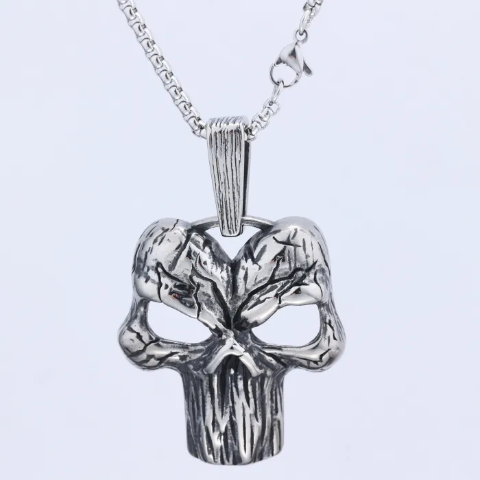 Punisher Skull Mask Pendant – Long-Tooth Punk Style Stainless Steel Necklace, Ready to Ship