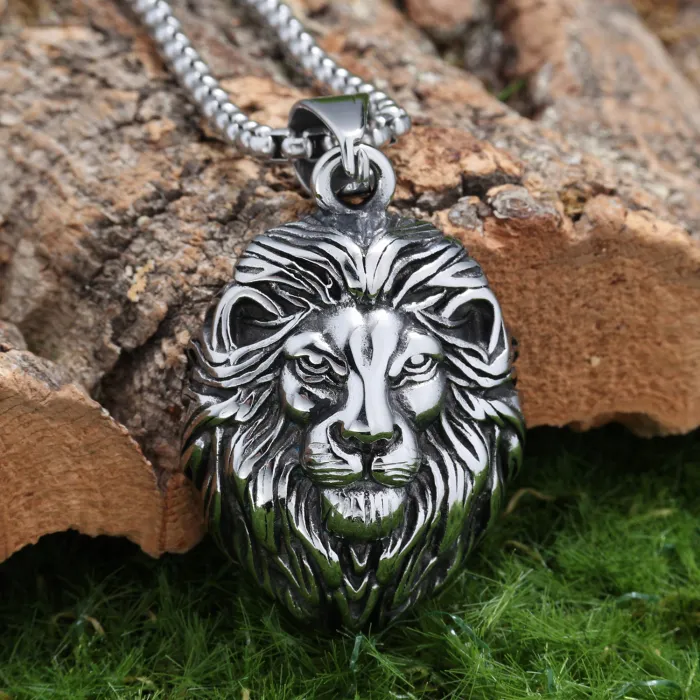 Hot-Selling Vintage Lion Head Pendant – Stainless Steel Animal Series Necklace for Men, Retro Bold Style, Ready to Ship