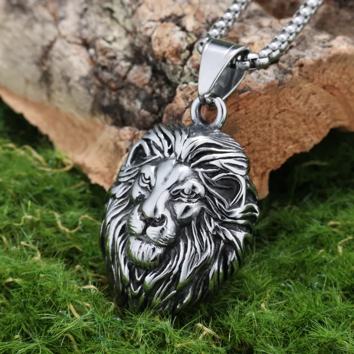 Hot-Selling Vintage Lion Head Pendant – Stainless Steel Animal Series Necklace for Men, Retro Bold Style, Ready to Ship