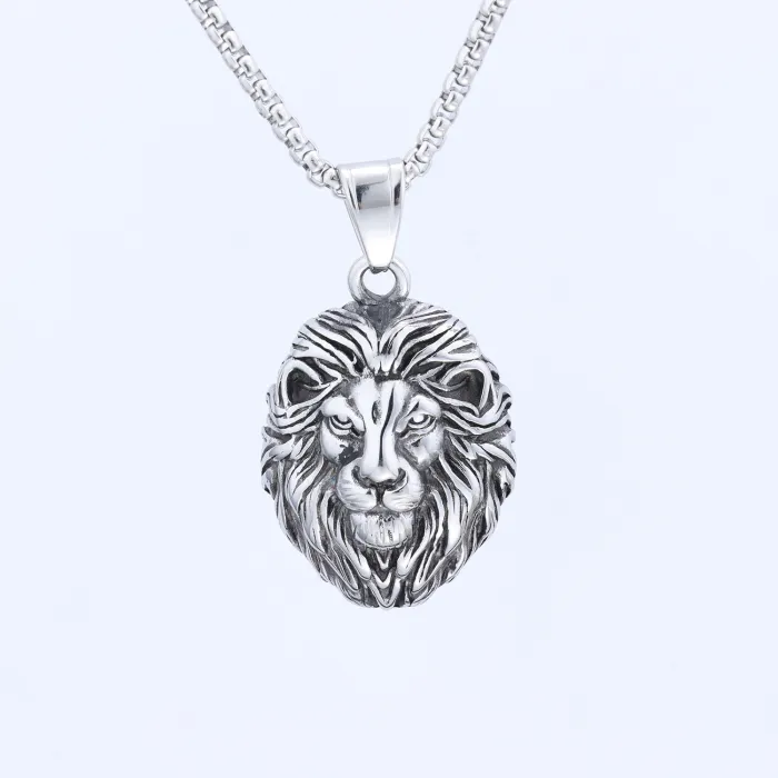 Hot-Selling Vintage Lion Head Pendant – Stainless Steel Animal Series Necklace for Men, Retro Bold Style, Ready to Ship