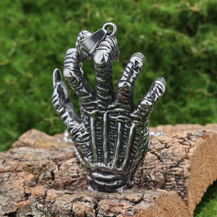 Trendy Evil Eye Hand Pendant – Hip-Hop Style Stainless Steel Necklace for Men