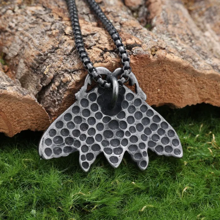 Gothic Moth Skull Pendant Necklace – Crescent Moon Totem Stainless Steel Jewelry