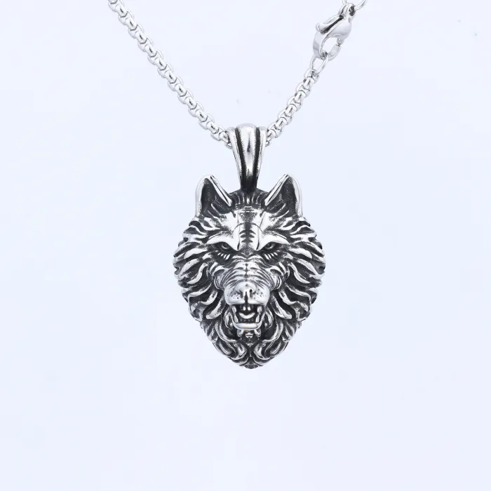 Stainless Steel Wolf Head Pendant – Vintage Punk Hip Hop Necklace for Men