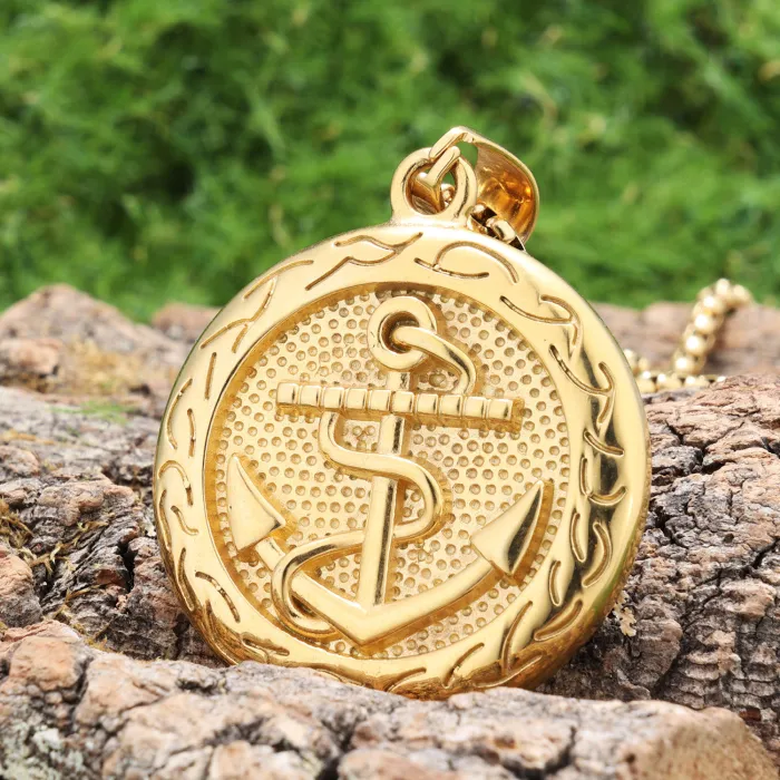 Vintage Pirate Anchor Pendant Necklace – Punk Style Coin Jewelry for Men & Women, Stainless Steel, Wholesale