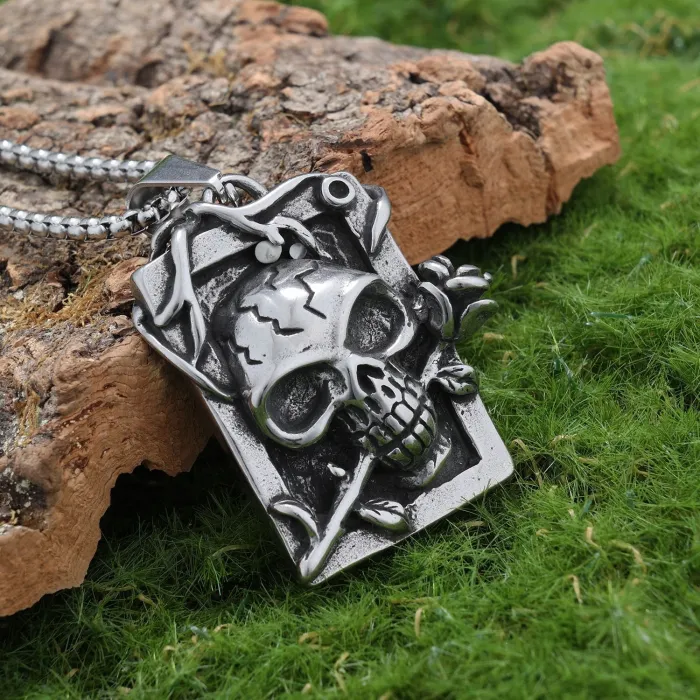 Skull & Rose Pendant Necklace – Gothic Punk Style Titanium Steel Jewelry, Factory Direct Supply