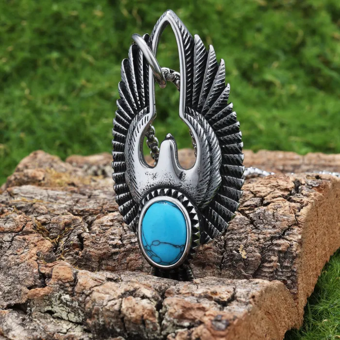 Turquoise Eagle Pendant Necklace – Polished Titanium Steel Punk Vintage Jewelry for Men & Women