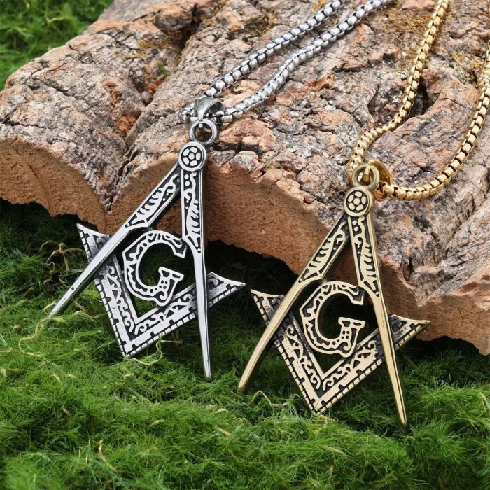 Vintage Freemason AG Pendant – Polished Hollow Stainless Steel Masonic Necklace