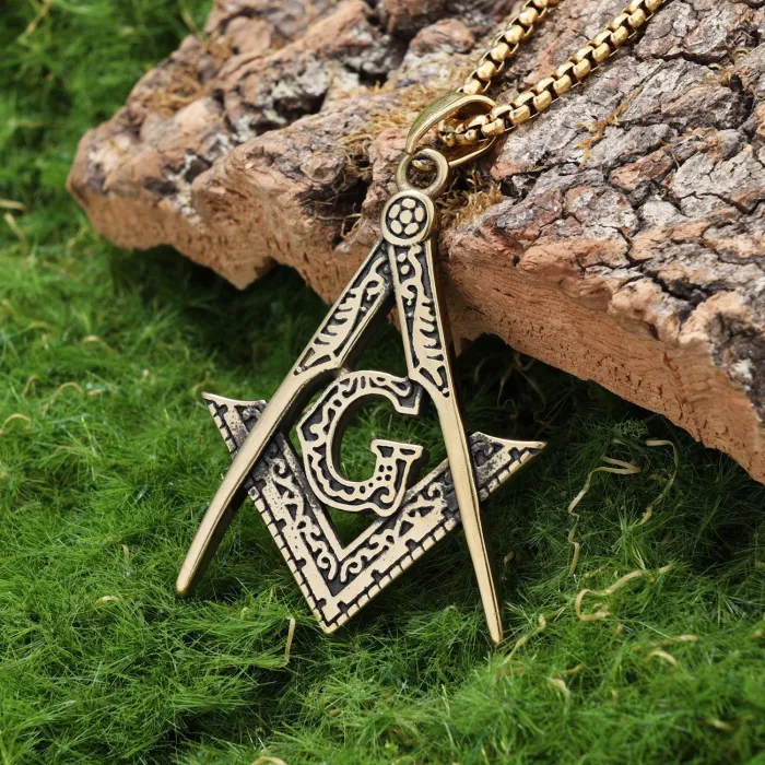 Vintage Freemason AG Pendant – Polished Hollow Stainless Steel Masonic Necklace