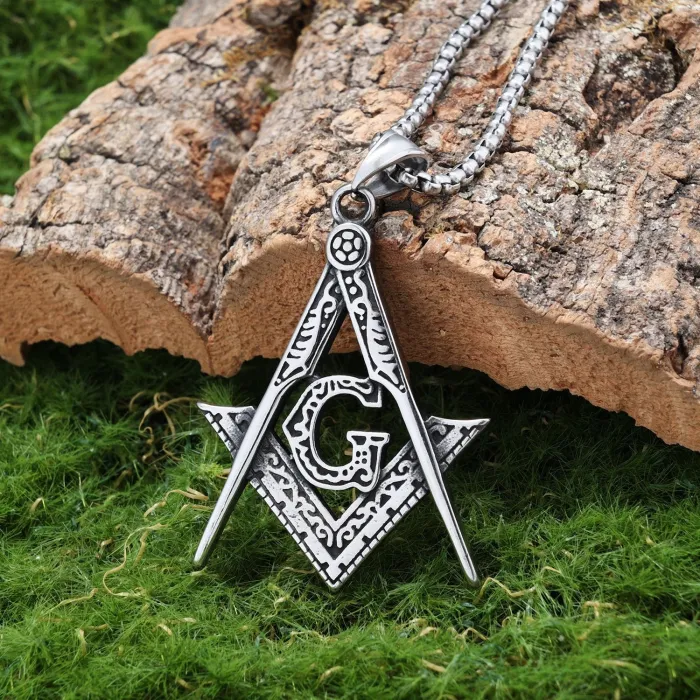 Vintage Freemason AG Pendant – Polished Hollow Stainless Steel Masonic Necklace
