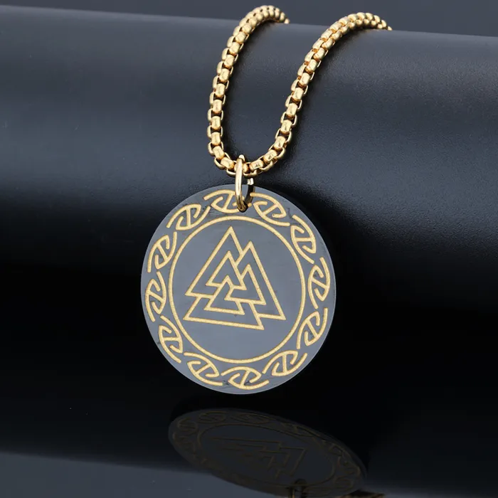 Viking Runes Pendant – Nordic Valknut Triangle Stainless Steel Necklace for Men