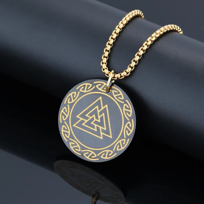 Viking Runes Pendant – Nordic Valknut Triangle Stainless Steel Necklace for Men