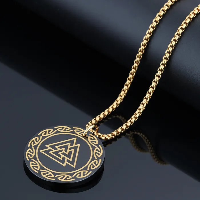 Viking Runes Pendant – Nordic Valknut Triangle Stainless Steel Necklace for Men