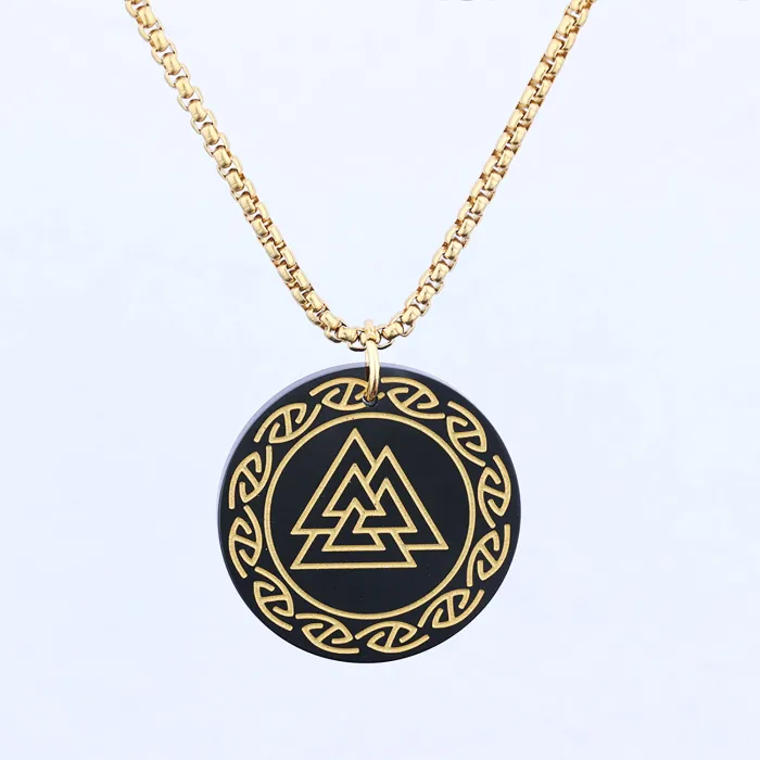 Viking Runes Pendant – Nordic Valknut Triangle Stainless Steel Necklace for Men