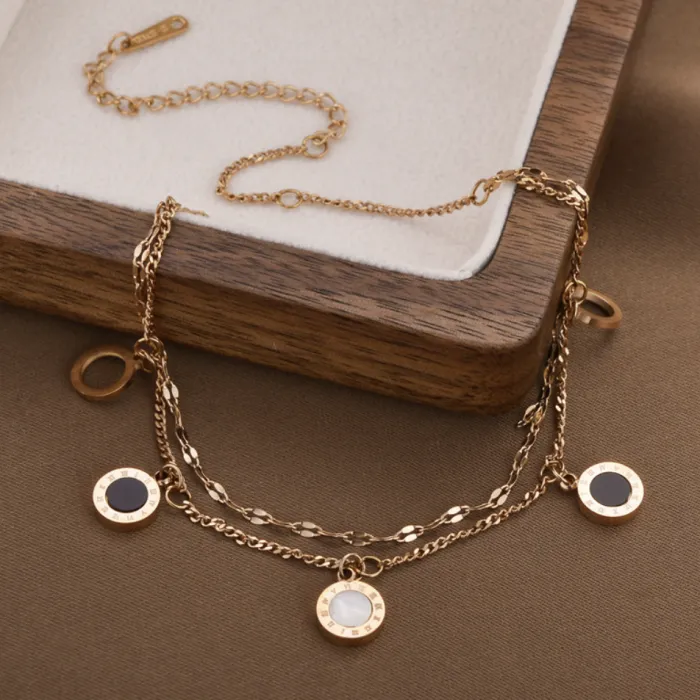 Dual-Layer Round Charm Bracelet – Korean Style Stainless Steel Jewelry for Women | Everyday Fashion | Wholesale