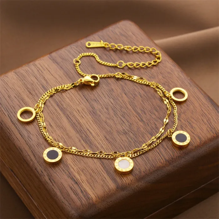 Dual-Layer Round Charm Bracelet – Korean Style Stainless Steel Jewelry for Women | Everyday Fashion | Wholesale