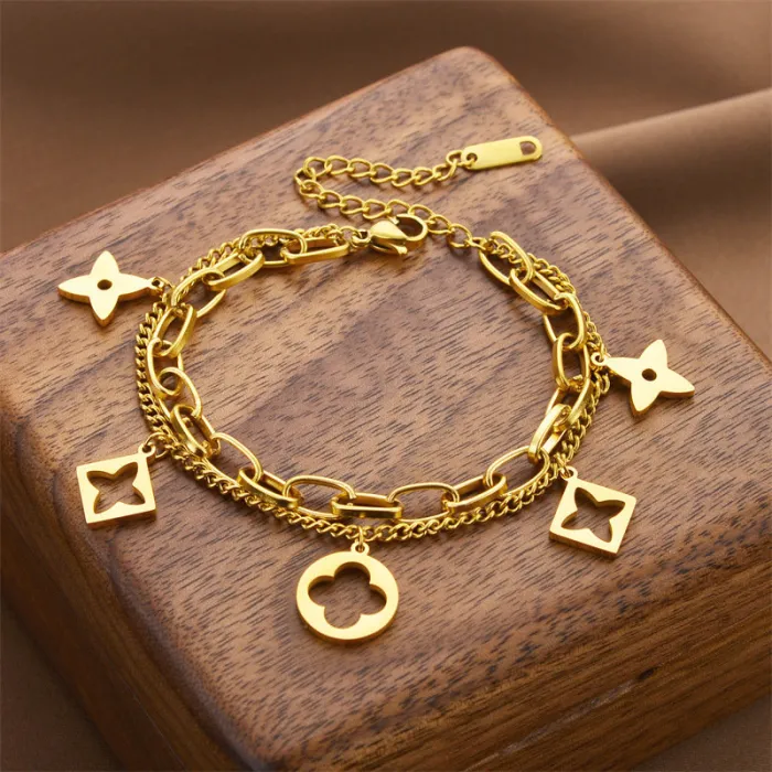 Bohemian Gold Stainless Steel Bracelet – Korean Style Charm Link Chain for Women | Tarnish-Free Jewelry | Wholesale