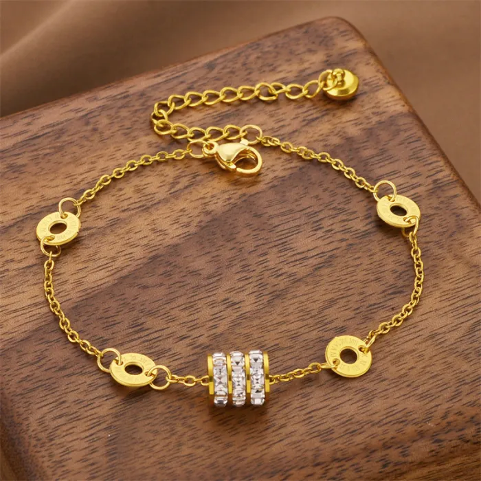 Roman Numeral Stainless Steel Bracelet – Korean Style Charm Chain with Crystals for Women | Elegant Gift | Wholesale