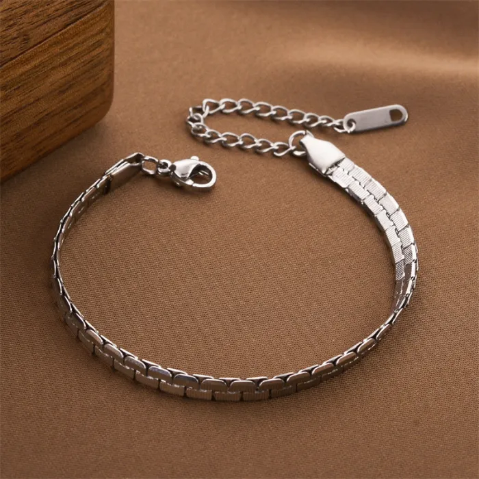 Classic Flat Chain Bracelet – Minimalist Korean Stainless Steel Jewelry for Women | Everyday Wear | Wholesale