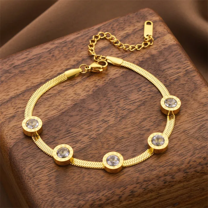 Crystal Roman Numeral Bracelet – Korean Style Gold Stainless Steel Jewelry | Elegant & Minimalist | Wholesale