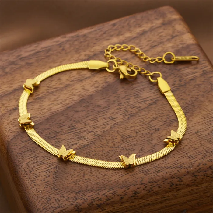 Butterfly Accent Bracelet – Korean Gold Plated Stainless Steel Jewelry | Delicate Charm | Wholesale