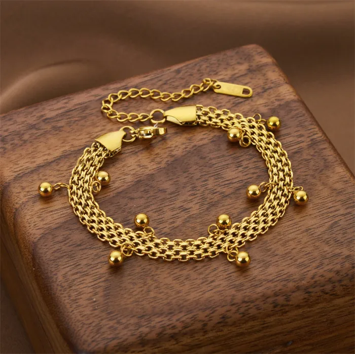 Multi-Strand Bead Charm Bracelet – Boho Korean Style Gold Jewelry for Women | Statement Design | Wholesale