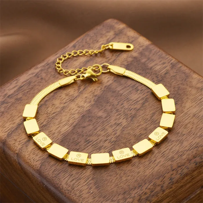 LOVE Letter Block Bracelet – Korean Minimalist Gold Stainless Steel Jewelry | Urban Fashion | Wholesale