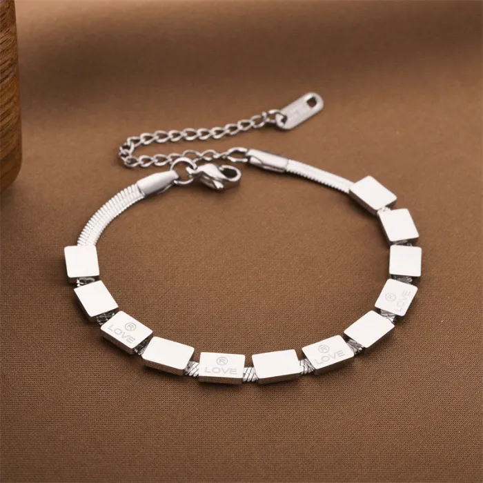 LOVE Letter Block Bracelet – Korean Minimalist Gold Stainless Steel Jewelry | Urban Fashion | Wholesale