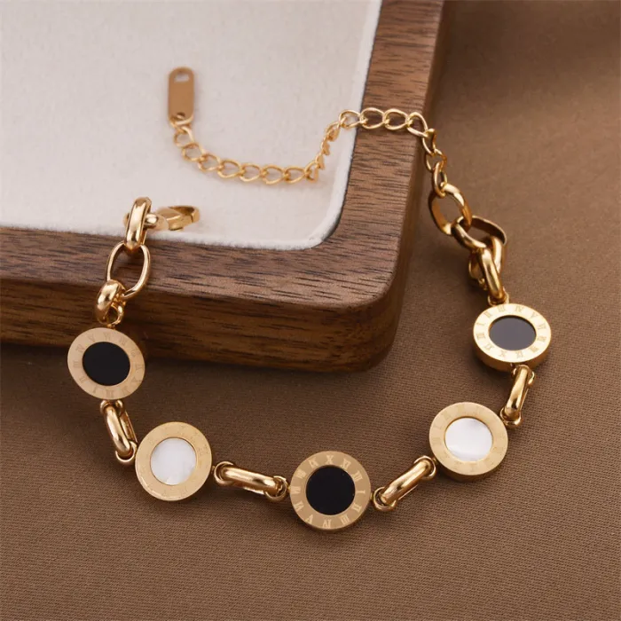 Contrast Enamel Round Bracelet – Korean Style Roman Numeral Chain Jewelry for Women | Trendy | Wholesale