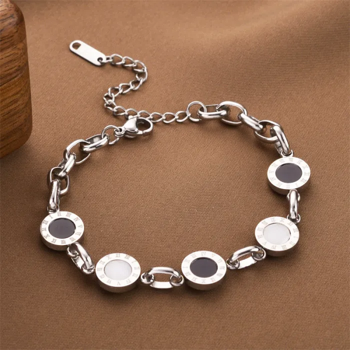 Contrast Enamel Round Bracelet – Korean Style Roman Numeral Chain Jewelry for Women | Trendy | Wholesale