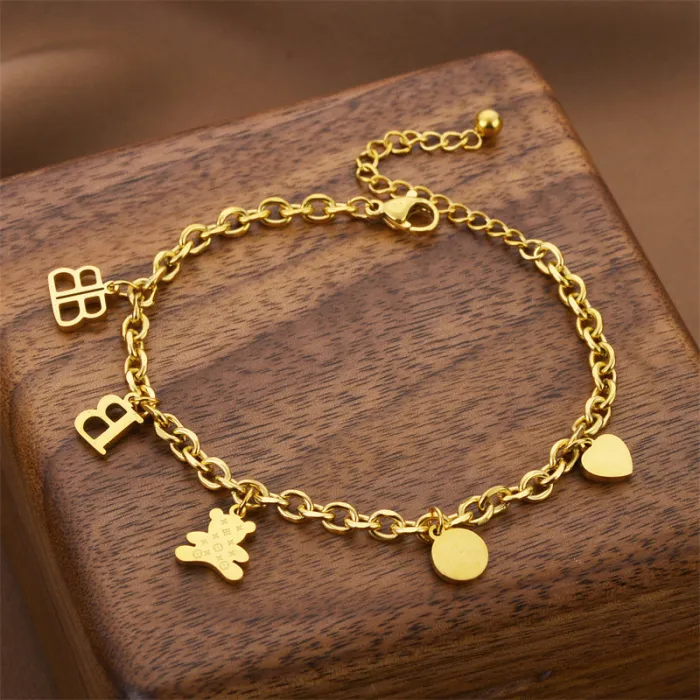Cute Charm Bracelet – Gold Chain with Mixed Pendants | Playful Korean Jewelry for Women | Wholesale