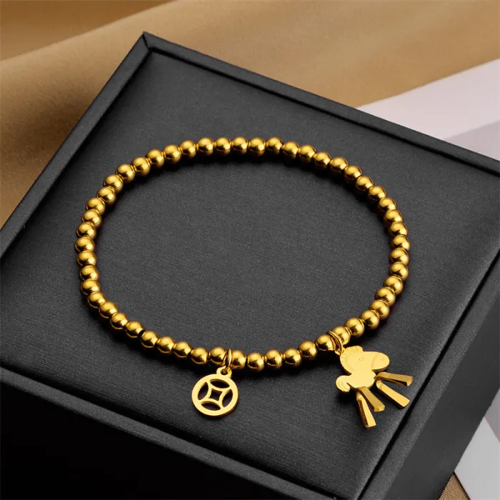 Antler Design Bracelet – Gold Antlers with Gemstone Center on Herringbone Chain | Korean Fashion Jewelry | Wholesale