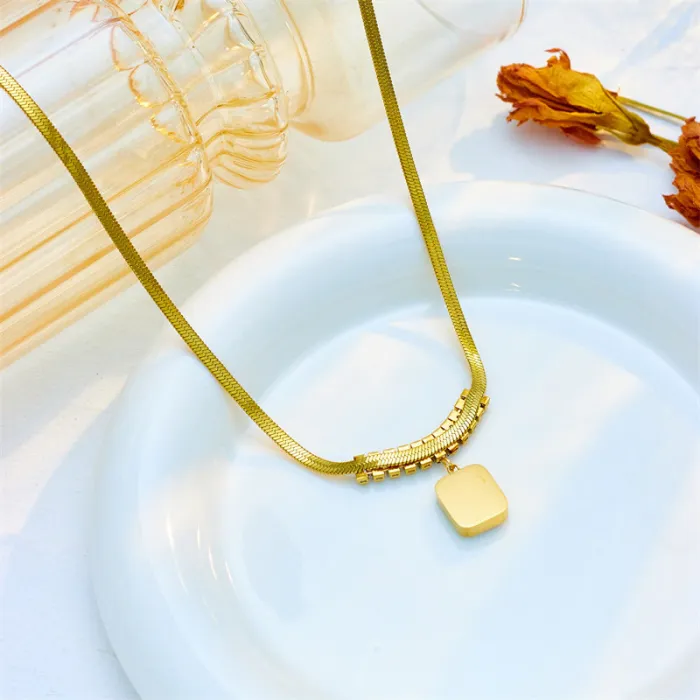 Emerald Green Sugar-Cube Zircon Jewelry Set – 3-Piece Dainty Pendant Necklace, Bracelet & Earrings | Gold-Plated Stainless Steel | Wholesale